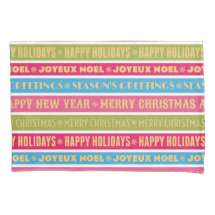 Christmas words on colorful lines pillowcase