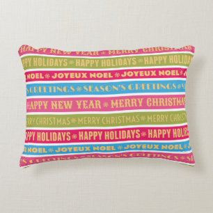 Christmas words on colourful lines decorative cushion