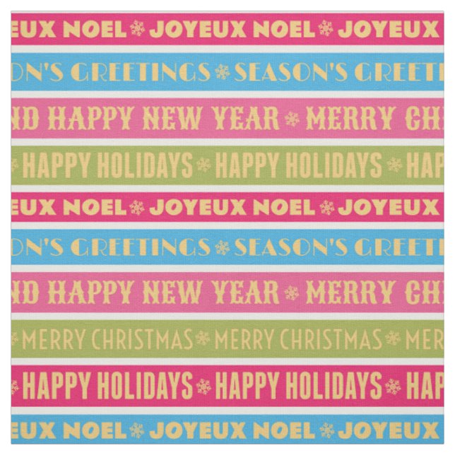 Christmas words on colourful lines fabric (Swatch)