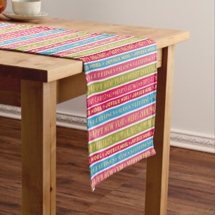 Christmas words on colourful lines short table runner