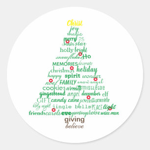 Christmas Words Tree - Circle Sticker