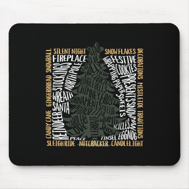 Christmas Words Tree Unique Holiday Design  Mouse Mat (Front)