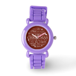 Christmas Words Typography Circle Kid Watch
