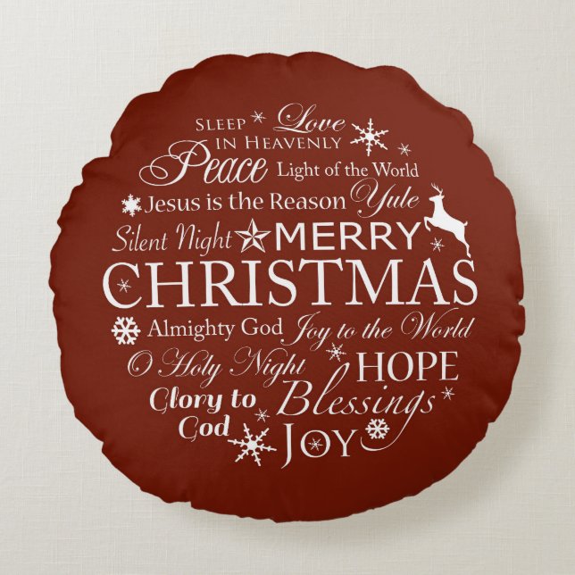 Christmas Words Typography Round Cushion (Front)