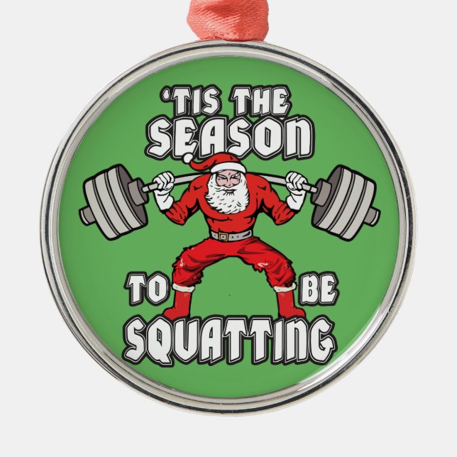 Christmas Workout Humour - Santa Claus Squat Metal Tree Decoration (Front)