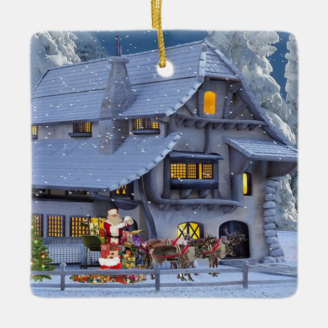 Christmas Workshop Ceramic Ornament (Front)