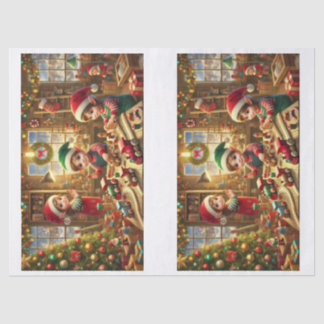 Christmas workshop with elves in game tissue paper