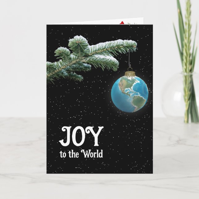 Christmas World Globe Ornament With Stars Card (Front)