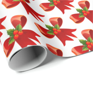 Christmas Wrap With Red Bow and Holly Wrapping Paper