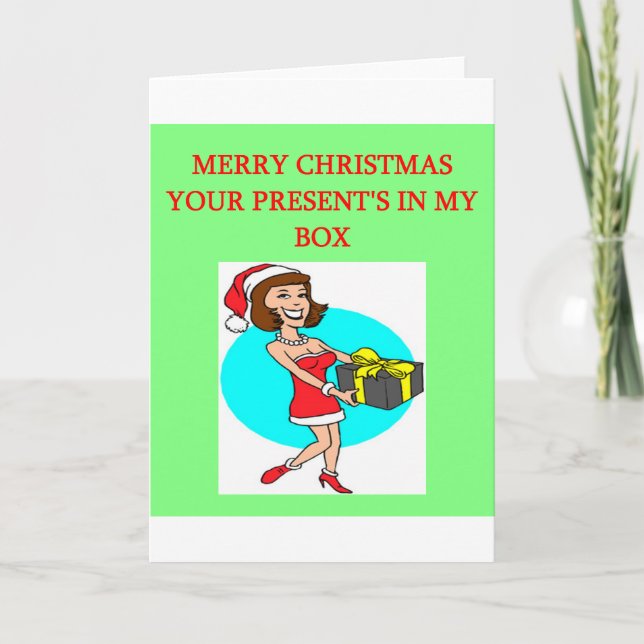 christmas wrapped present in the box joke holiday card (Front)
