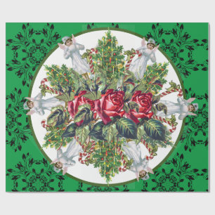 CHRISTMAS WRAPPING ANGELS ROSES CHRISTMAS TREES PAPER