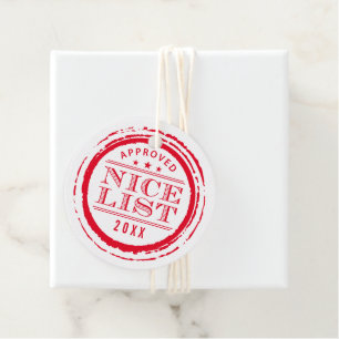 CHRISTMAS WRAPPING funny nice list stamp red 2023 Favour Tags
