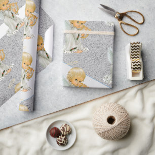 Christmas Wrapping Grey Angel Baby Paper