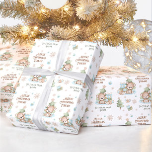 Christmas wrapping paper Baby Boy Name Blue Bear