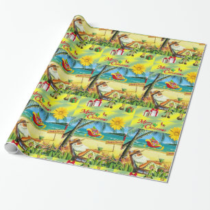 Christmas Wrapping Paper Beach Bum Santa