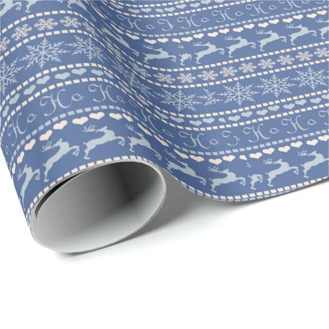 Christmas Wrapping Paper Blue Reindeer HoHO (Roll Corner)