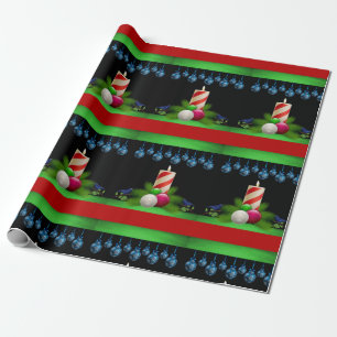 Christmas Wrapping Paper Candles Black