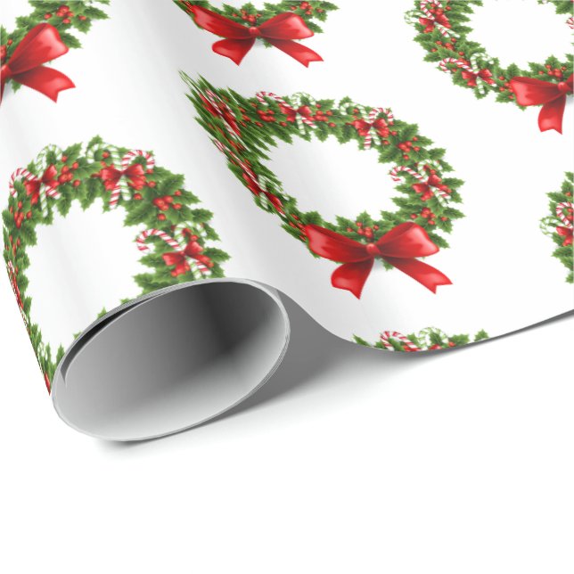 Christmas Wrapping Paper-Candy Cane Wreath Paper (Roll Corner)