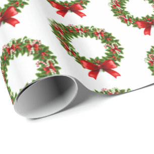 Christmas Wrapping Paper-Candy Cane Wreath Wrapping Paper