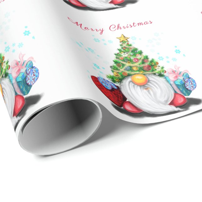 Christmas Wrapping Paper Cute Gnome with Gift (Roll Corner)