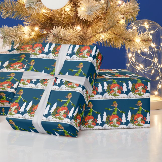 Christmas Wrapping Paper Elf White Tree (Holidays)
