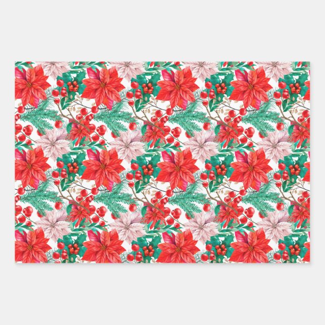 Christmas Wrapping Paper Flat Sheet Set of 3 (Front)