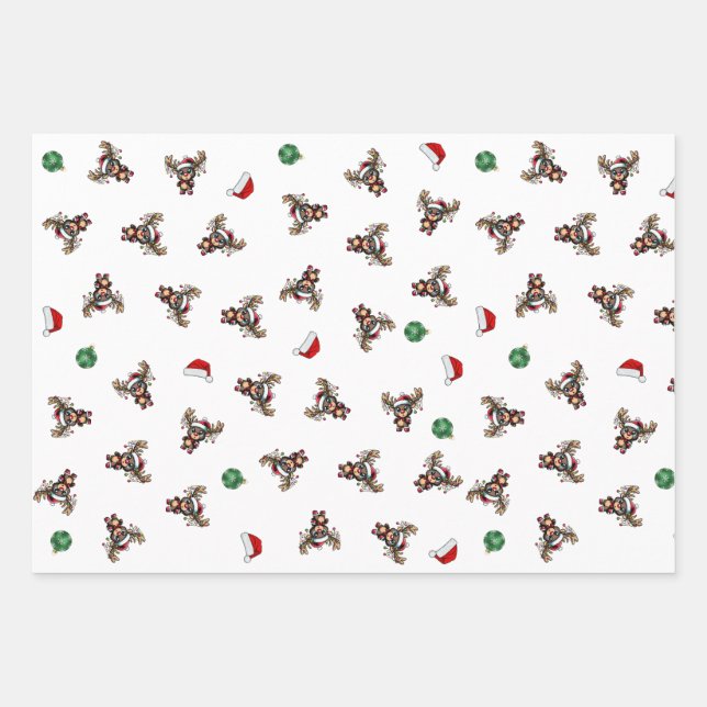 Christmas Wrapping Paper Flat Sheet Set of 3 (Front)