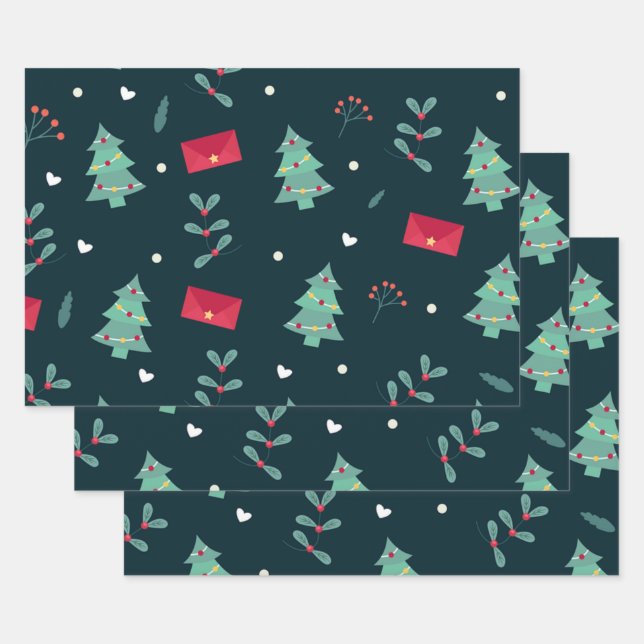 Christmas Wrapping Paper Flat Sheet Set of 3 (Set)