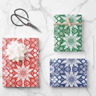 Christmas Wrapping Paper Flat Sheet Set of 3