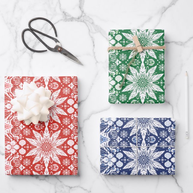 Christmas Wrapping Paper Flat Sheet Set of 3 (Front)