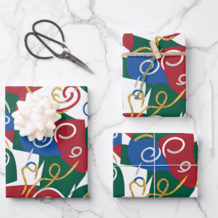 Christmas Wrapping Paper Flat Sheet Set of 3