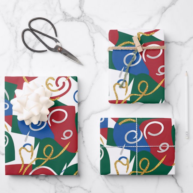Christmas Wrapping Paper Flat Sheet Set of 3 (Front)