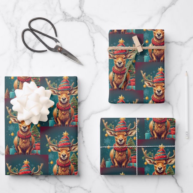 Christmas Wrapping Paper Flat Sheet Set of 3 (Front)