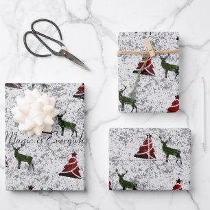 Christmas Wrapping Paper Flat Sheet Set of 3