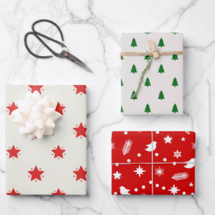 Christmas Wrapping Paper Flat Sheet Set of 3