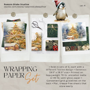 Christmas Wrapping Paper Flat Sheet Set of 3