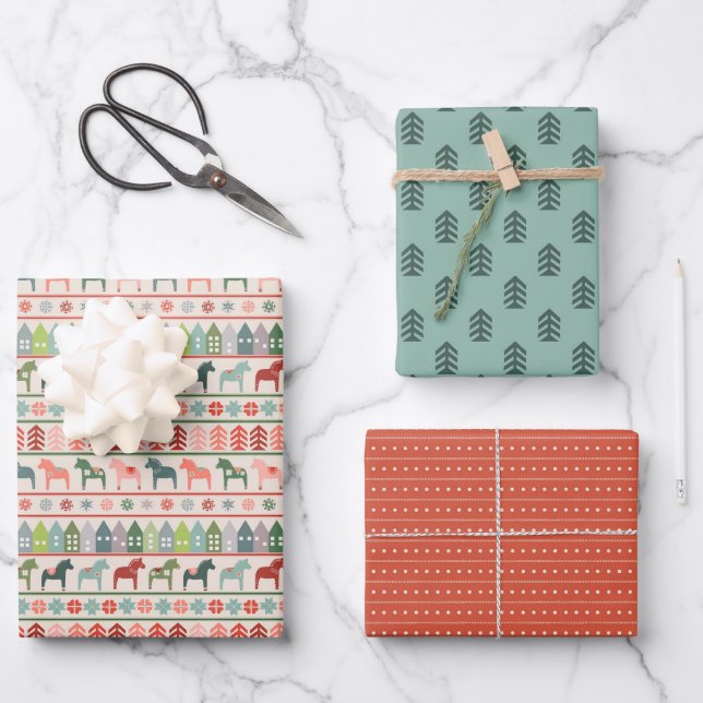 Christmas Wrapping Paper Flat Sheet Set of 3 (Front)