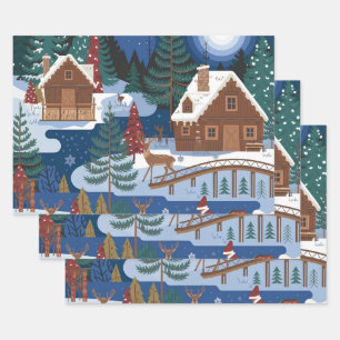 Christmas Wrapping Paper Flat Sheet Set of 3