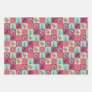 Christmas Wrapping Paper Flat Sheet Set of 3