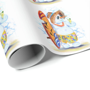 Christmas Wrapping Paper Funny Snowman Surfer