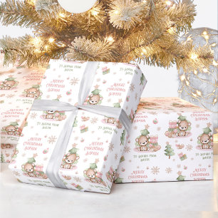 Christmas wrapping paper Girl Name Pink Bear