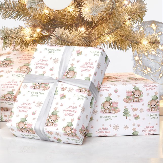 Christmas wrapping paper Girl Name Pink Bear (Christmas wrapping paper Girl Name Pink Bear)