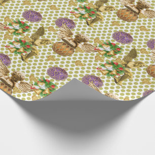 Christmas Wrapping Paper Gold Angel Purple Balls