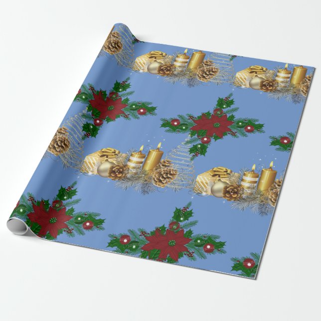 Christmas Wrapping Paper Gold Candles (Unrolled)
