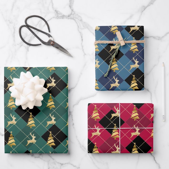 Christmas Wrapping Paper "Gold Reindeer and Tree" (Front)