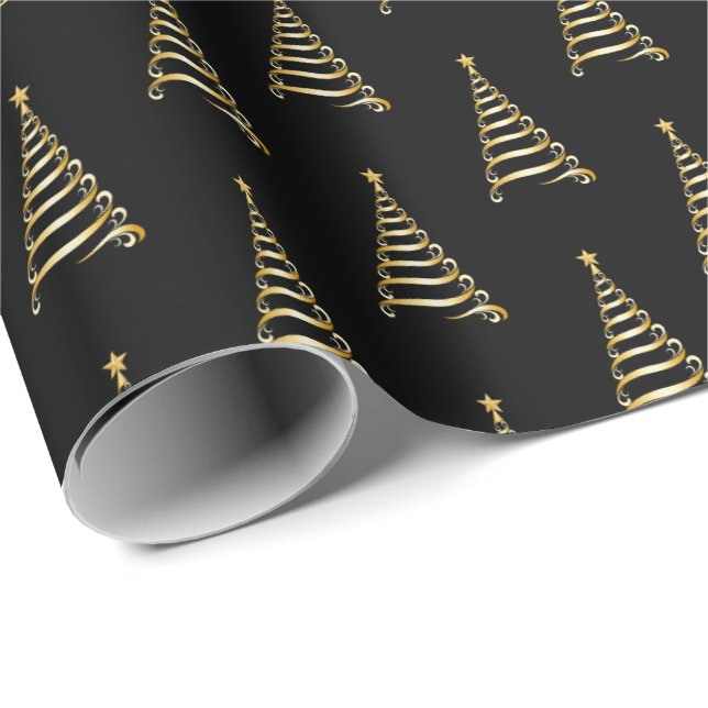 Christmas Wrapping Paper-Gold Tree Paper (Roll Corner)