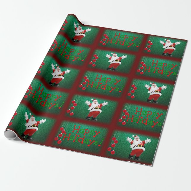 Christmas Wrapping Paper Happy Holidays Santa (Unrolled)