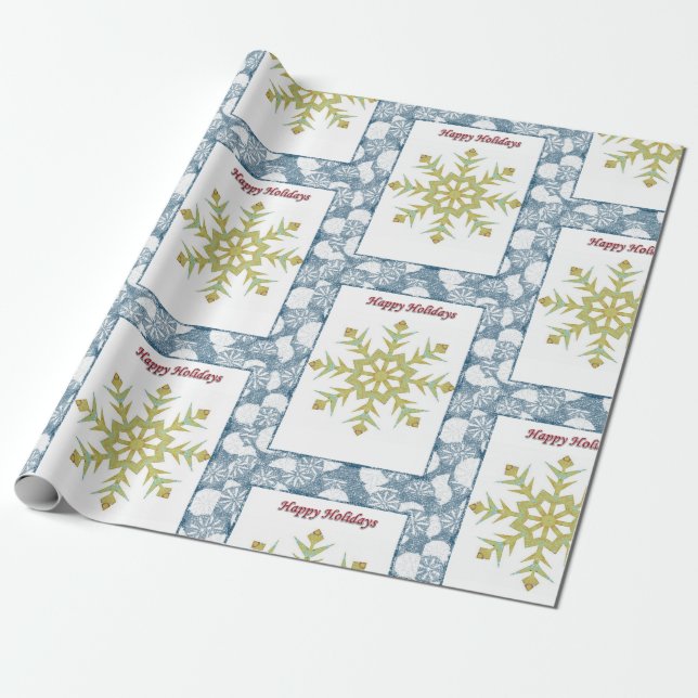 Christmas Wrapping Paper Happy Holidays Snowflakes (Unrolled)