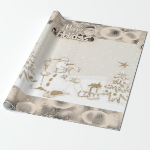 Christmas Wrapping Paper Happy Holidays Snowman