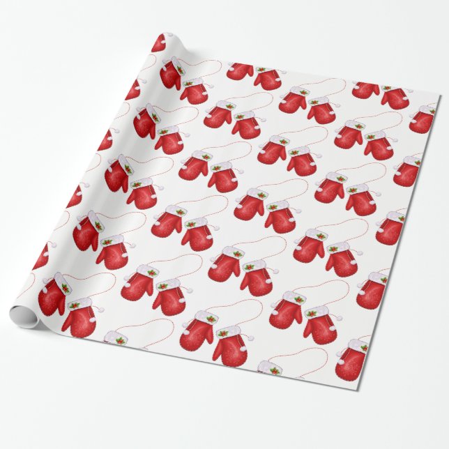 Christmas Wrapping Paper-Holiday Mittens Wrapping Paper (Unrolled)
